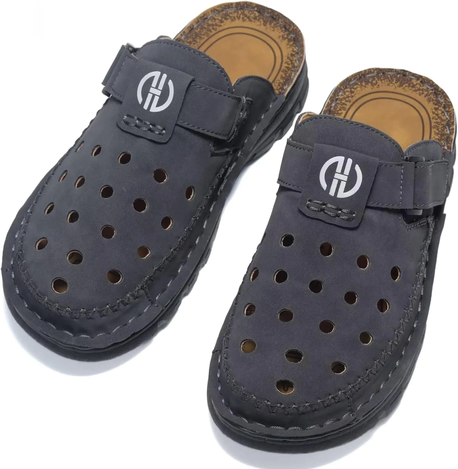 Mens Leather Clogs Mules Summer Slip-on Casual Sandals Soft Leather Thick Sole