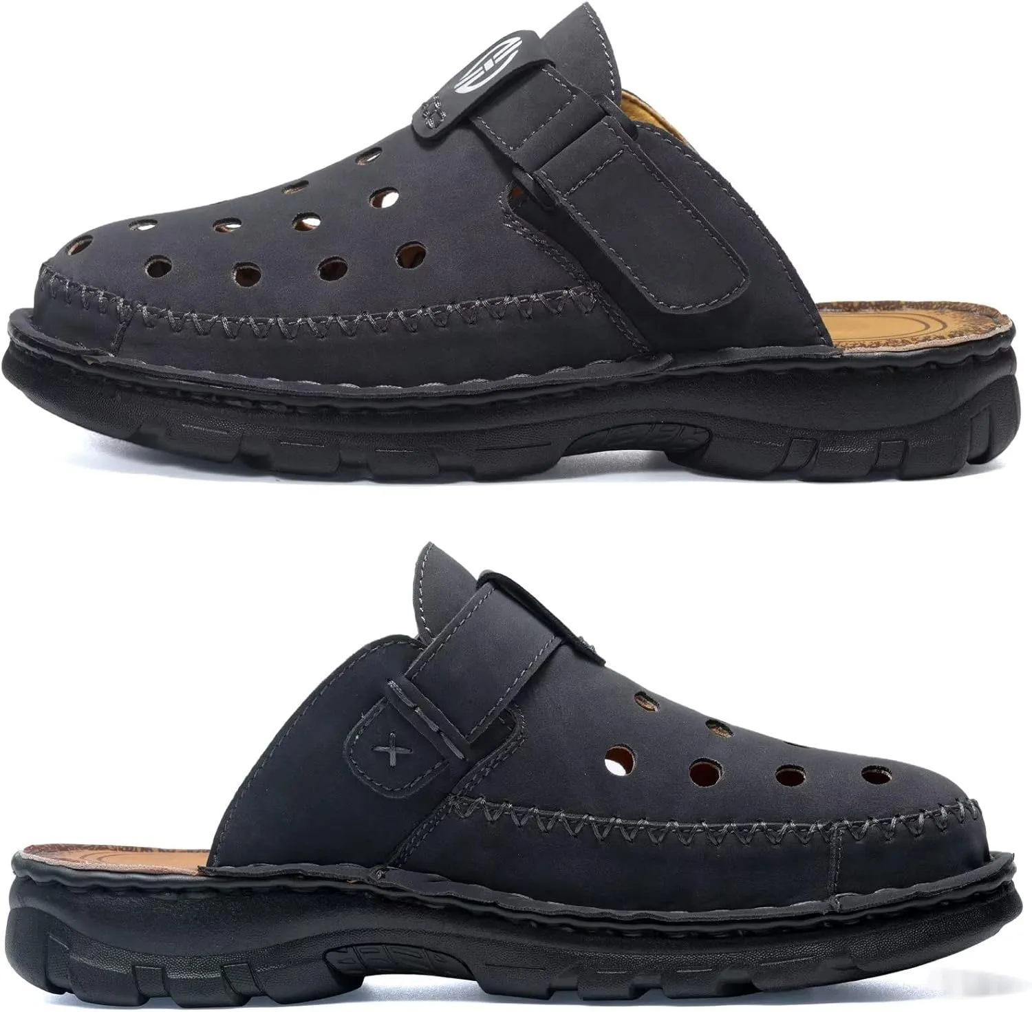 Mens Leather Clogs Mules Summer Slip-on Casual Sandals Soft Leather Thick Sole