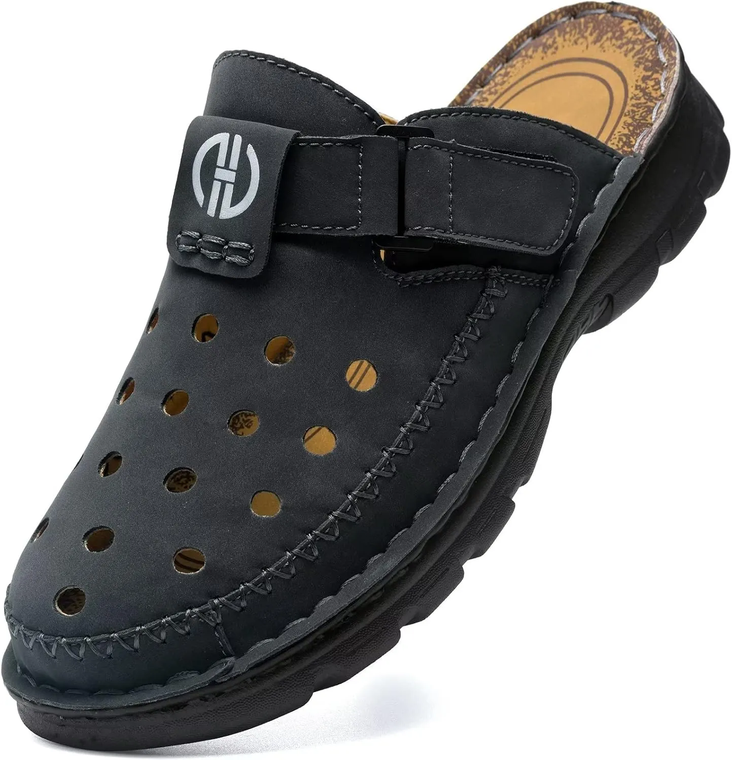 Mens Leather Clogs Mules Summer Slip-on Casual Sandals Soft Leather Thick Sole