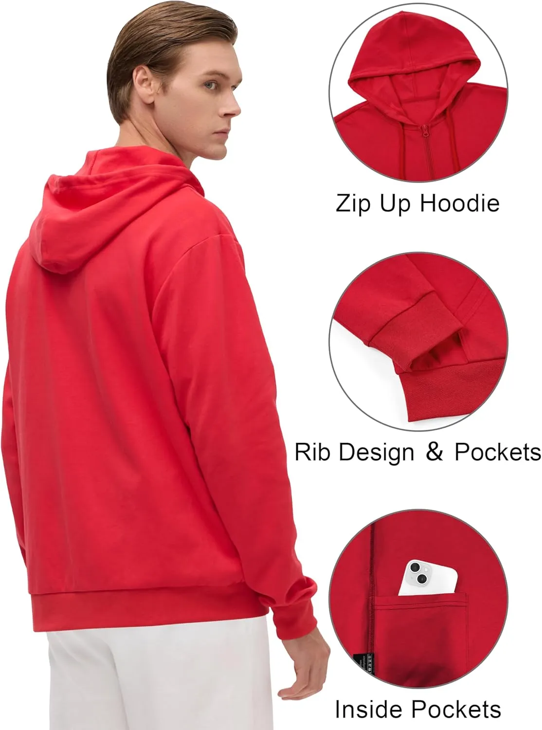 Men's Lightweight Zip Up Hoodie Long Sleeve Sweatshirt Athletic Slim Fit Basic Jacket with Pockets(Regular & Tall)