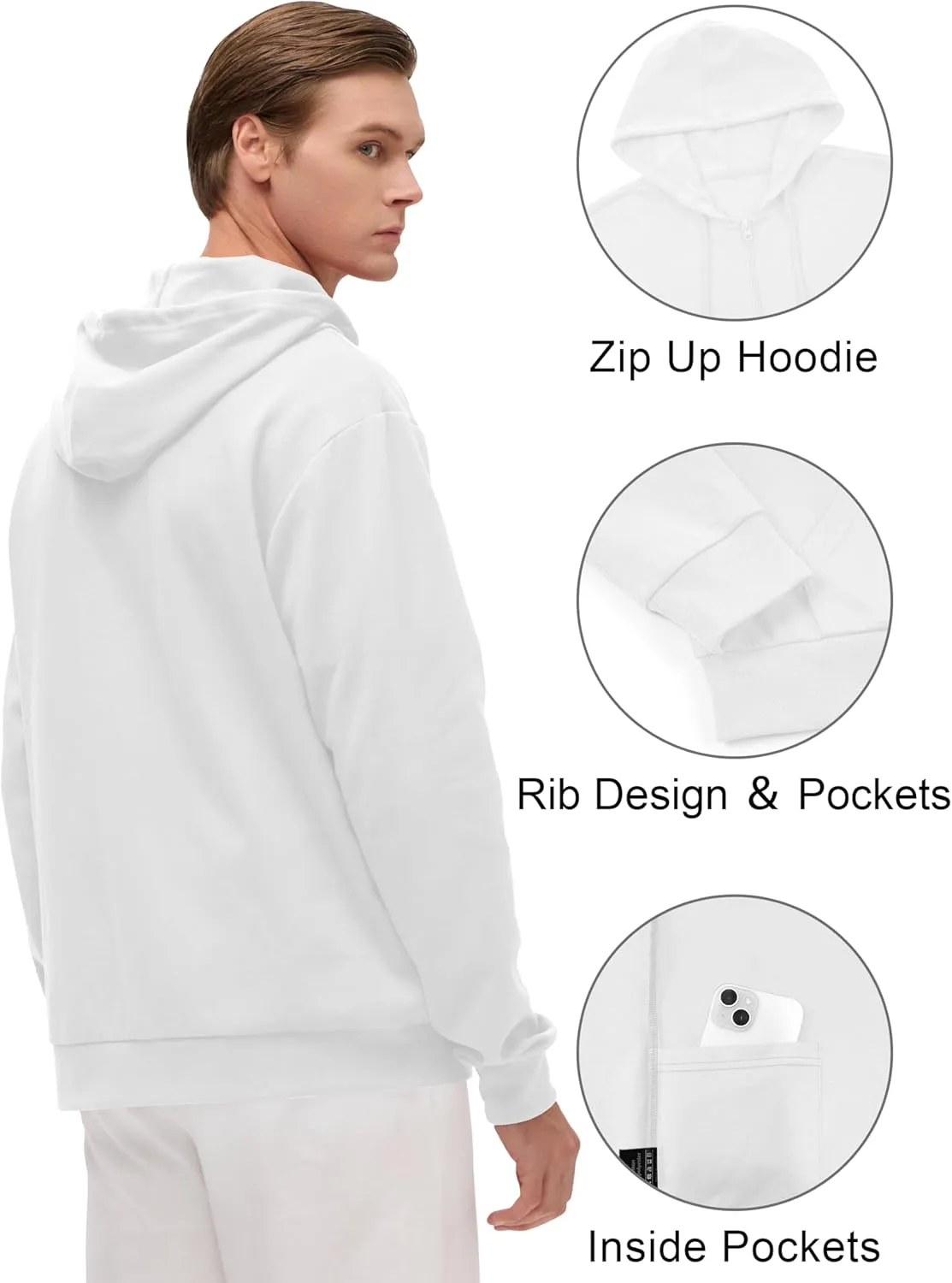 Men's Lightweight Zip Up Hoodie Long Sleeve Sweatshirt Athletic Slim Fit Basic Jacket with Pockets(Regular & Tall)