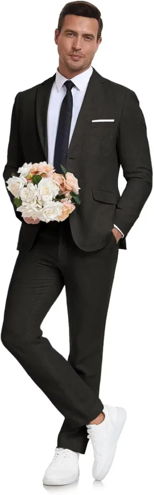 Men's Linen Suit 2 Piece Slim Fit Summer Beach Wedding Dress Tux Prom Suit Blazer Jacket and Pants
