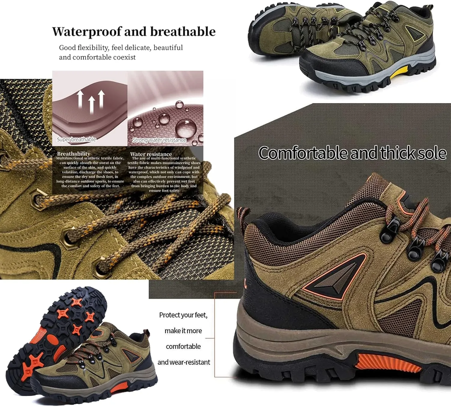 Men's Outdoor Lightweight Breathable Orthopedic Hiking Shoes Comfortable Trekking Work Shoes for All Season