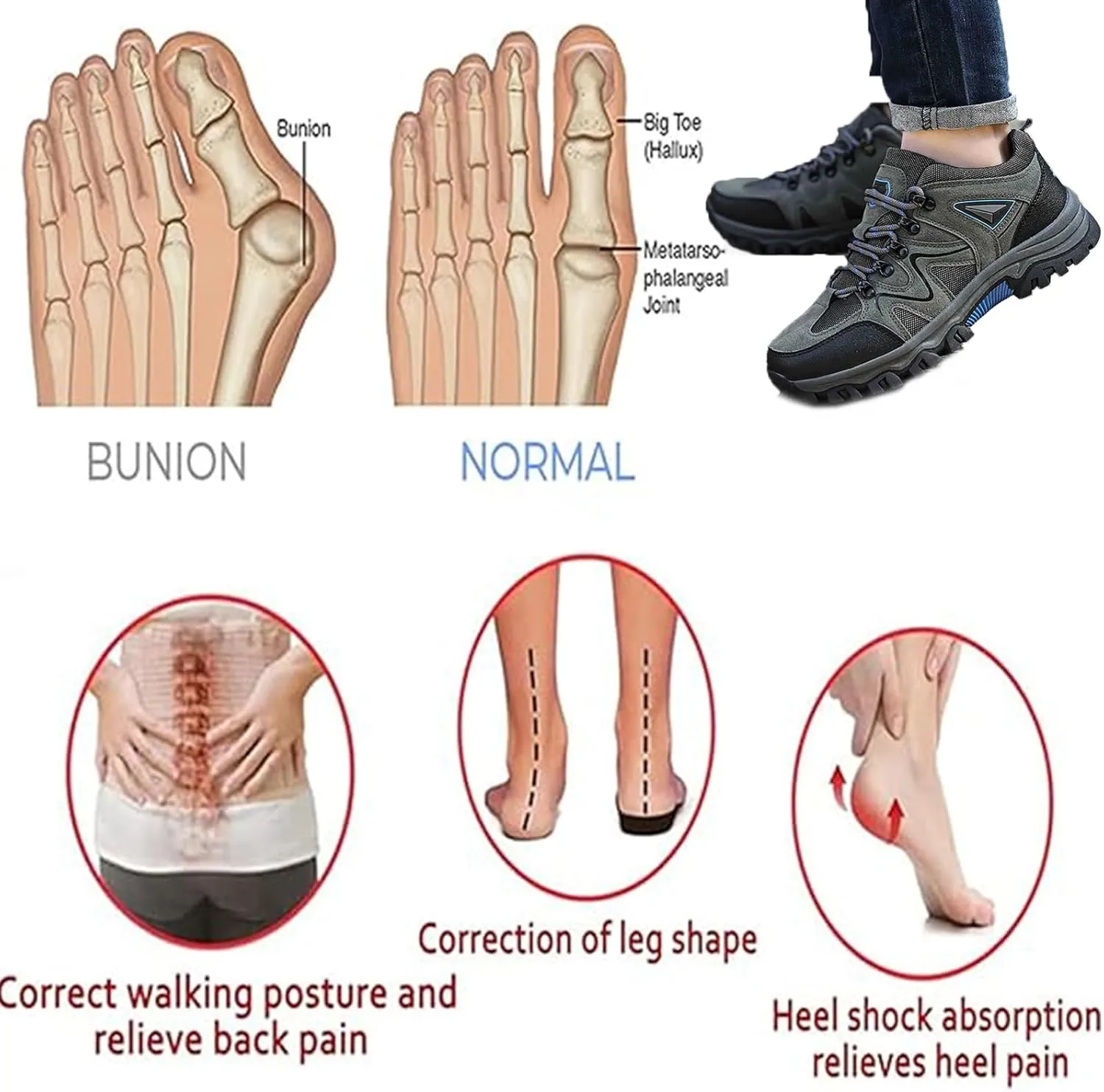Men's Outdoor Lightweight Breathable Orthopedic Hiking Shoes Comfortable Trekking Work Shoes for All Season