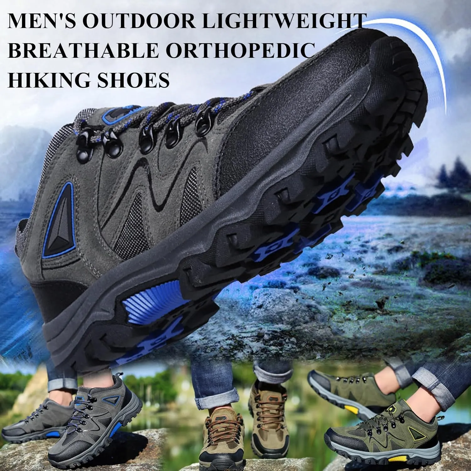 Men's Outdoor Lightweight Breathable Orthopedic Hiking Shoes Comfortable Trekking Work Shoes for All Season