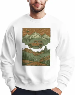 Mens Sweatshirt Forest Off-road Retro Car Graphic Sweatshirts for Men Crewneck Long Sleeve Pullover Clothes