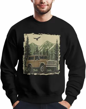 Mens Sweatshirt Off-road Forest Car Graphic Sweatshirts for Men Crewneck Long Sleeve Pullover Clothes