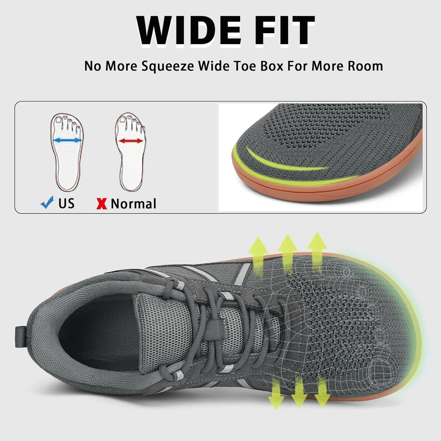 Men's Wide Toe Barefoot Shoes Minimalist Zero Drop Walking Shoes Non Slip Comfortable Outdoor Tennis Shoes Width Cross Training Sneakers
