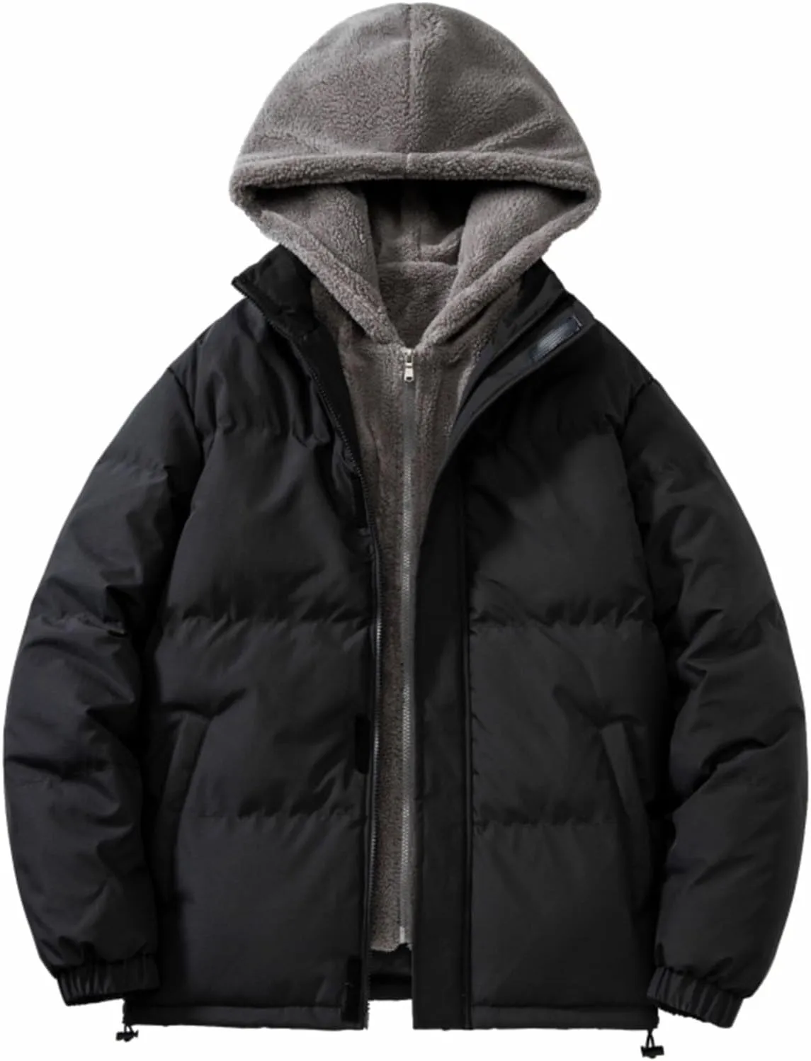 Mens Winter Jacket Thicken Down Jacket Full Zip Puffer Jacket Quilted Insulated Jacket with Hood for Travel