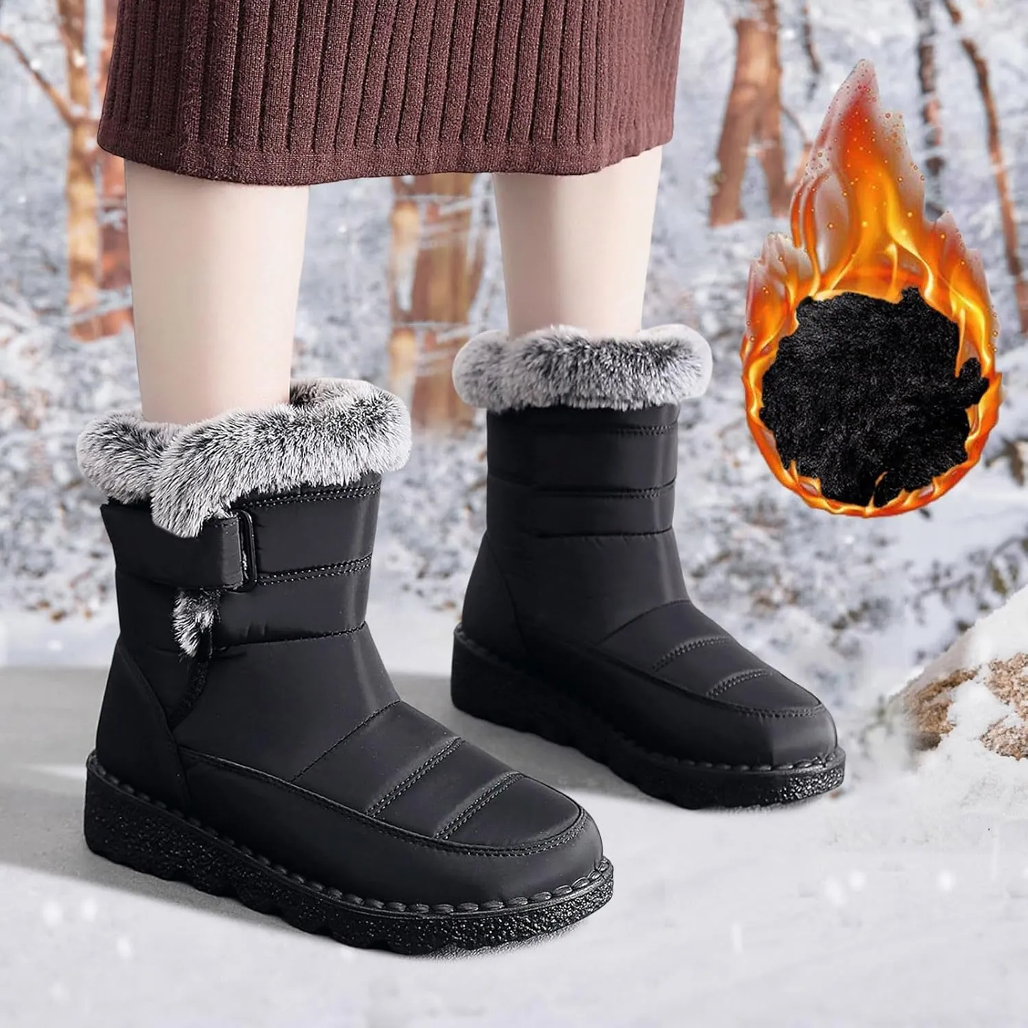 Men's Women's Snow Boots Winter Boots for Women Men Platform Fashion Sneakers Anti-Slip Waterproof Outdoor Shoes Warm Fur Lined Ankle Booties Comfortable Shoes for Women Cozy Insulated Short Boots
