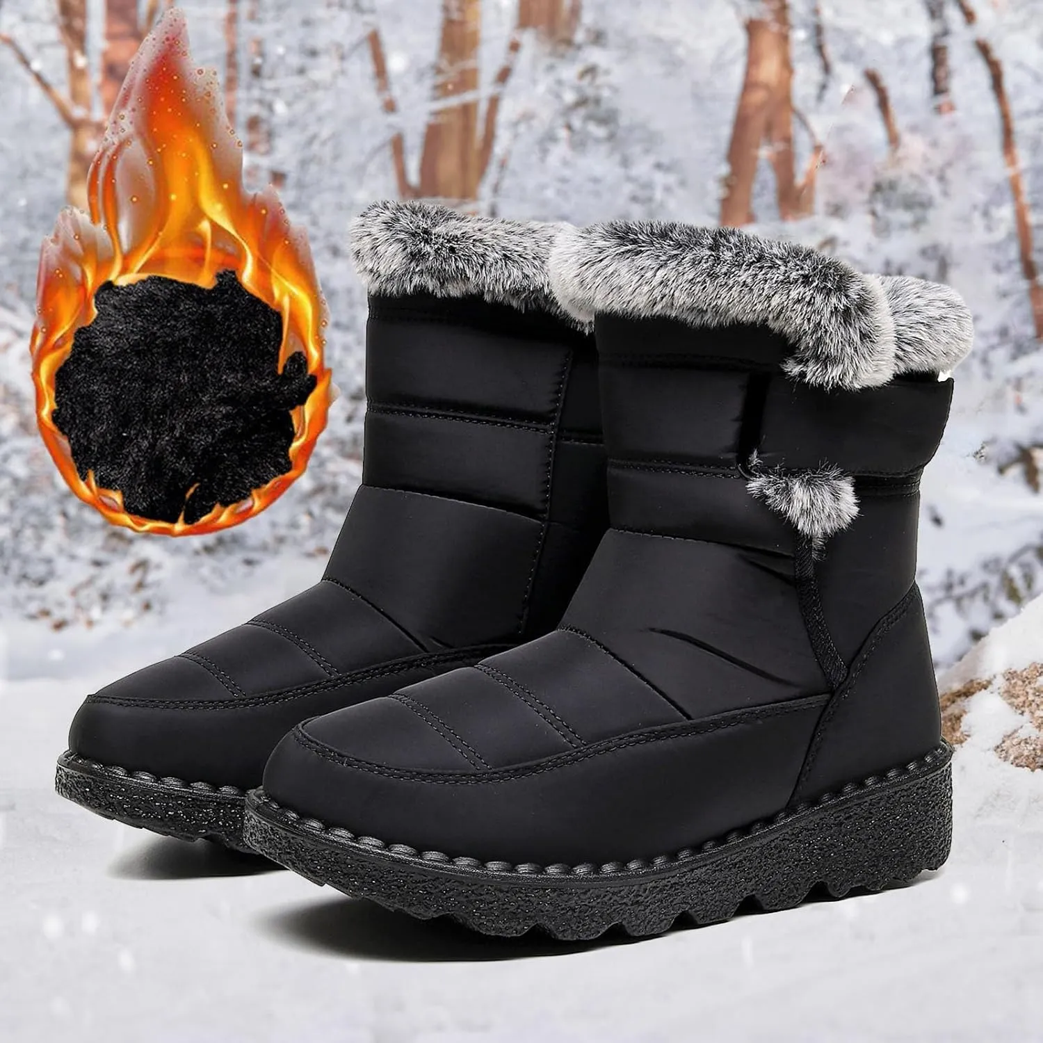 Men's Women's Snow Boots Winter Boots for Women Men Platform Fashion Sneakers Anti-Slip Waterproof Outdoor Shoes Warm Fur Lined Ankle Booties Comfortable Shoes for Women Cozy Insulated Short Boots