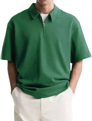 Men's Zipper Polo Shirt Casual Golf Shirt Moisture Wicking Quick-Dry Short Sleeve T Shirts Classic Fit Loose Shirts