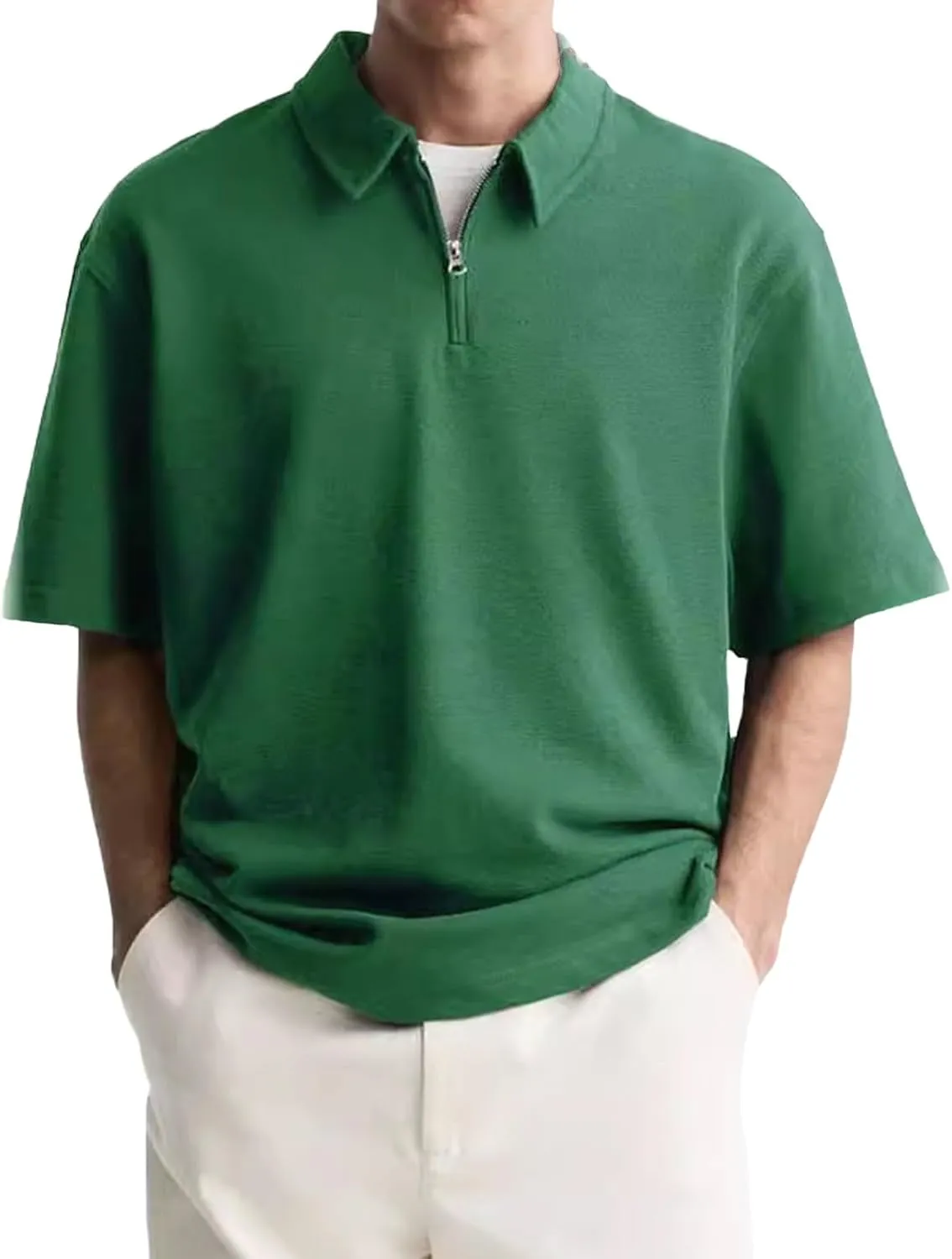 Men's Zipper Polo Shirt Casual Golf Shirt Moisture Wicking Quick-Dry Short Sleeve T Shirts Classic Fit Loose Shirts