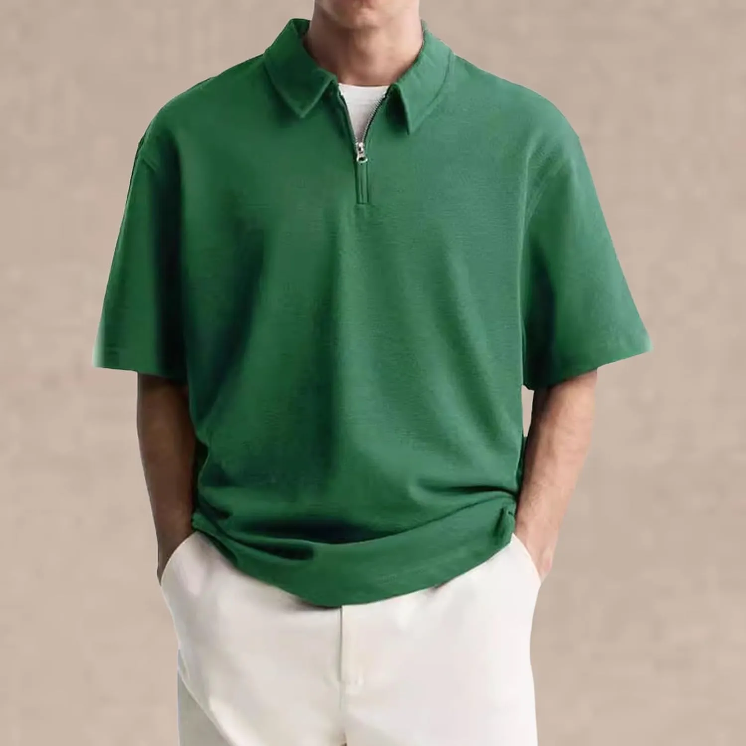 Men's Zipper Polo Shirt Casual Golf Shirt Moisture Wicking Quick-Dry Short Sleeve T Shirts Classic Fit Loose Shirts