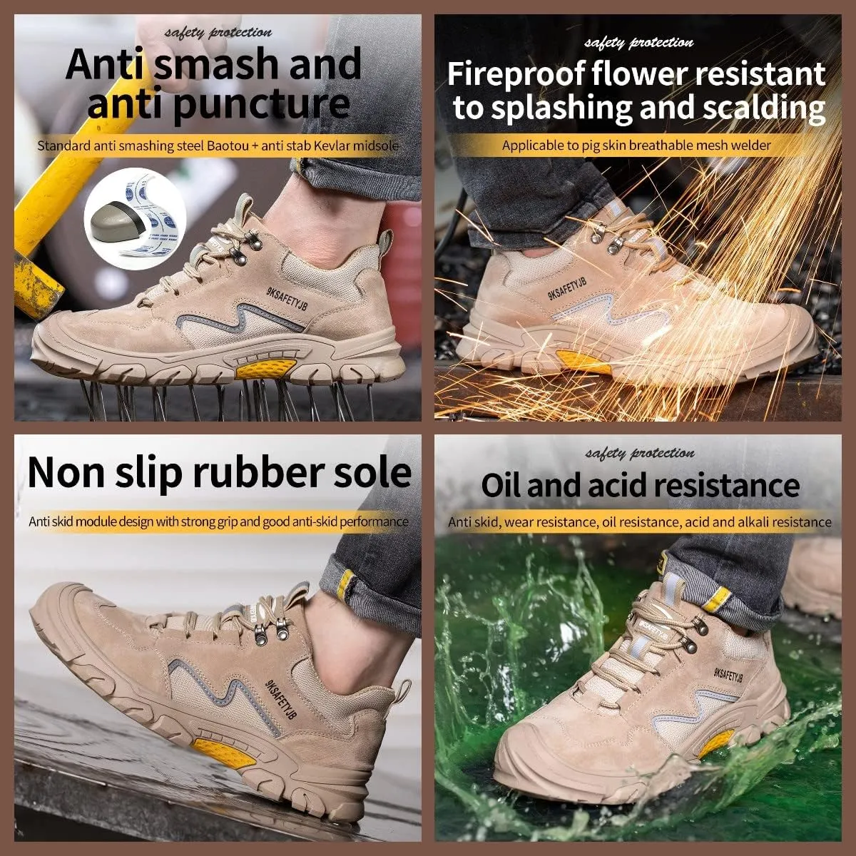 Micoklinlin Steel Toe Shoes for Men Pigskin Welding Shoes Lightweight Safety Sneakers for Work Puncture Proof Hiking Shoes