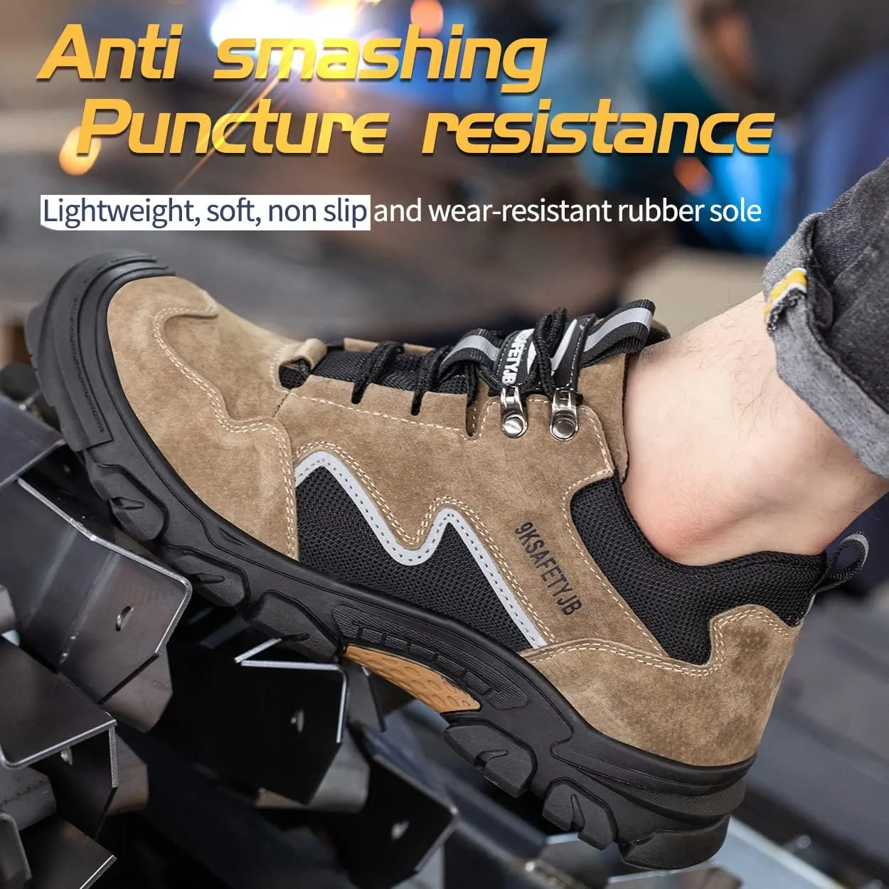 Micoklinlin Steel Toe Shoes for Men Pigskin Welding Shoes Lightweight Safety Sneakers for Work Puncture Proof Hiking Shoes