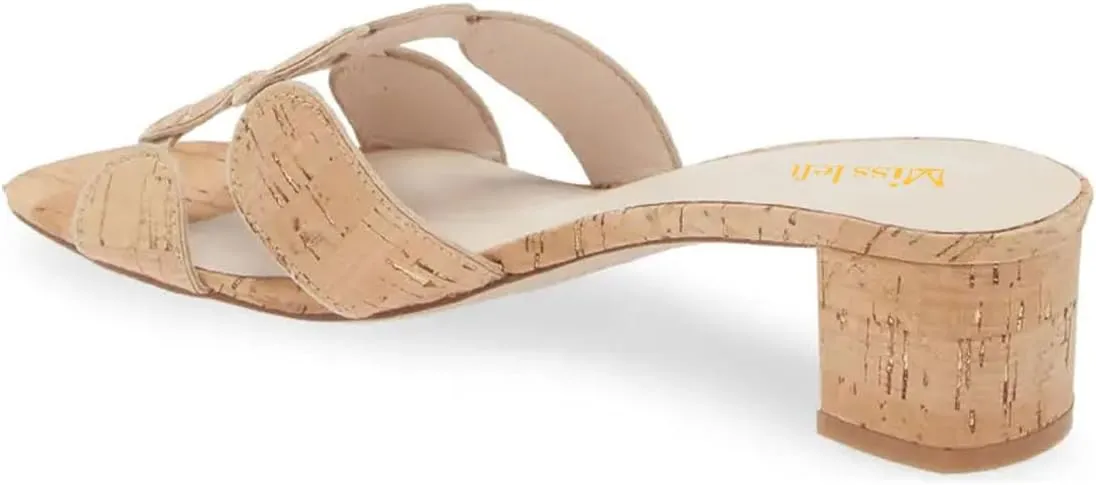 miss left Women Classic Open Toe Chunky Heeled Mules Backless Mid Heel Slip On Slide Sandals Summer Leisure Dress Shoes Size 4-16 US