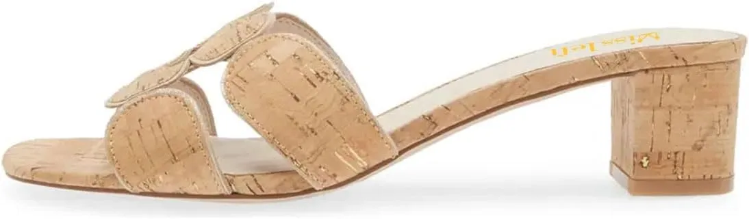 miss left Women Classic Open Toe Chunky Heeled Mules Backless Mid Heel Slip On Slide Sandals Summer Leisure Dress Shoes Size 4-16 US