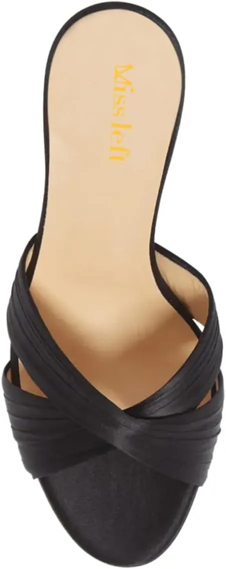 miss left Women Crisscross Straps Open Round Toe Mules Sandals Slip On High Slim Heel Slippers Comfy Shopping Walking Shoes Size 4-16 US