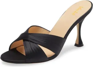 miss left Women Crisscross Straps Open Round Toe Mules Sandals Slip On High Slim Heel Slippers Comfy Shopping Walking Shoes Size 4-16 US
