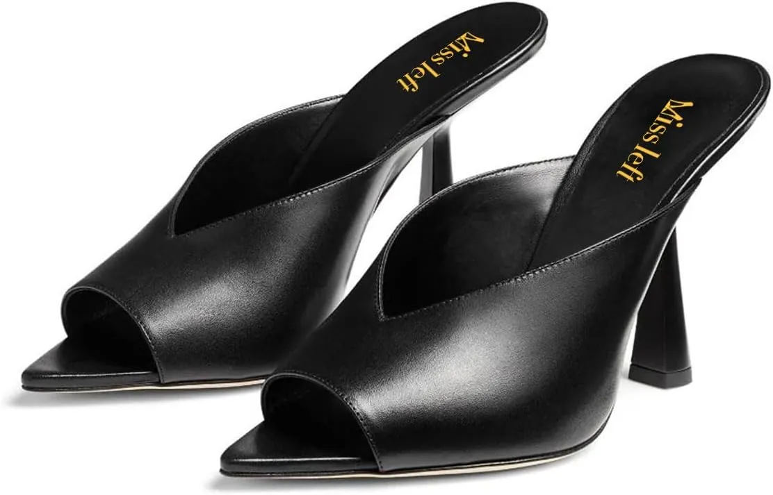miss left Women Elegant Peep Toe Cutout Mules Slip On High Heel Slide Sandals Dressy Daily Outdoor Leisure Shoes Size 4-16 US