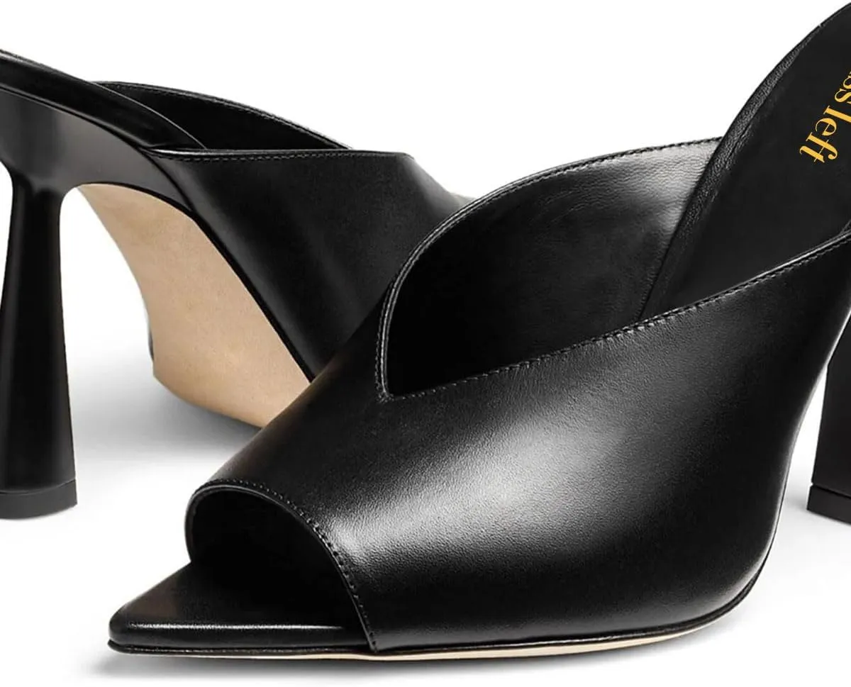 miss left Women Elegant Peep Toe Cutout Mules Slip On High Heel Slide Sandals Dressy Daily Outdoor Leisure Shoes Size 4-16 US