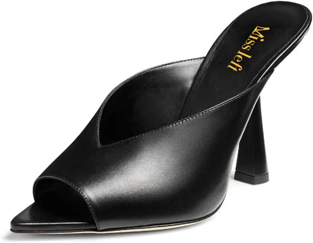miss left Women Elegant Peep Toe Cutout Mules Slip On High Heel Slide Sandals Dressy Daily Outdoor Leisure Shoes Size 4-16 US