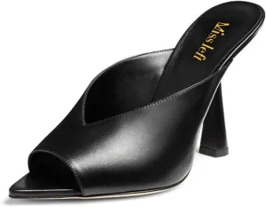 miss left Women Elegant Peep Toe Cutout Mules Slip On High Heel Slide Sandals Dressy Daily Outdoor Leisure Shoes Size 4-16 US