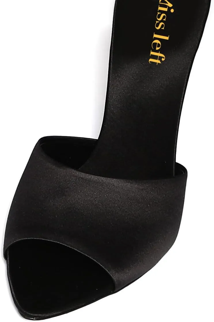 miss left Women Elegant Pointy Toe High Heeled Mules Slip On Chunky Heel Slide Sandals Versatile Daily Outdoor Shoes Size 4-16 US