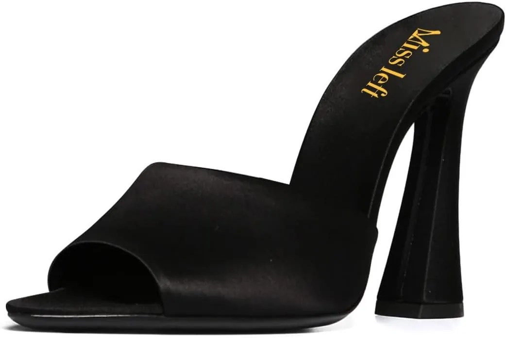 miss left Women Elegant Pointy Toe High Heeled Mules Slip On Chunky Heel Slide Sandals Versatile Daily Outdoor Shoes Size 4-16 US