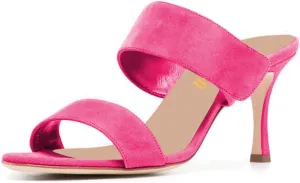 miss left Women Stylish Open Almond Toe Double Straps Mules Backless Slip On Stiletto High Heel Slide Sandals Dressy Outdoor Party Shoes Size 4-16 US