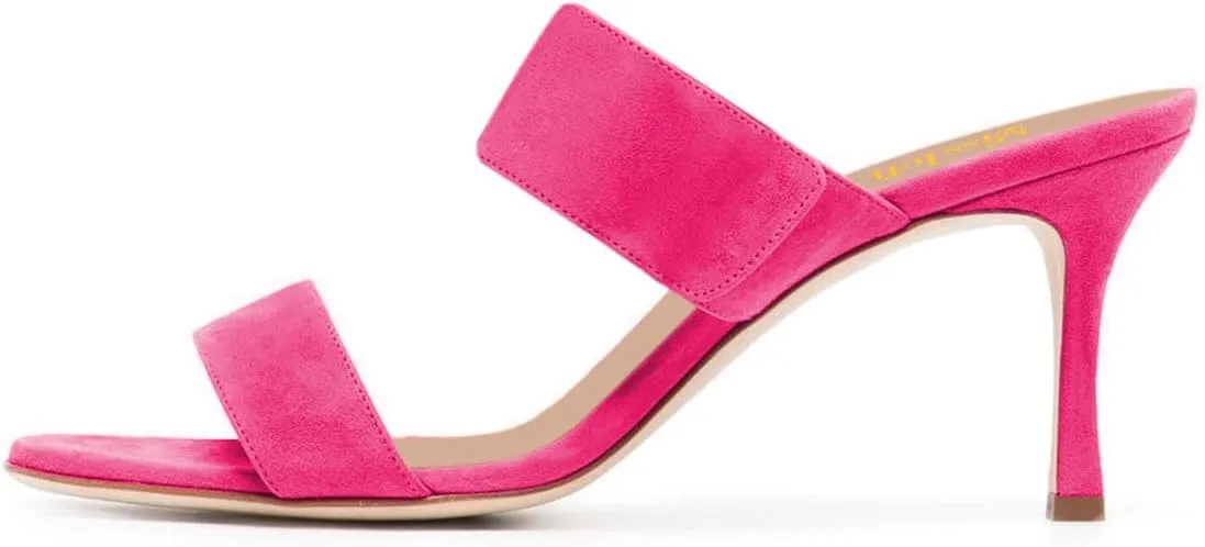 miss left Women Stylish Open Almond Toe Double Straps Mules Backless Slip On Stiletto High Heel Slide Sandals Dressy Outdoor Party Shoes Size 4-16 US