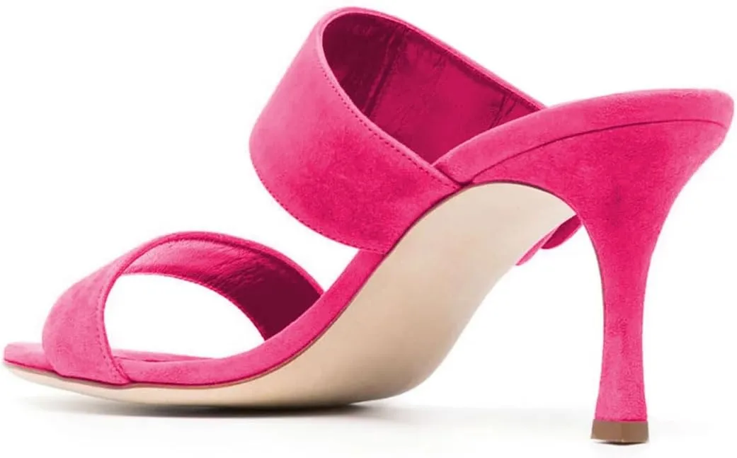 miss left Women Stylish Open Almond Toe Double Straps Mules Backless Slip On Stiletto High Heel Slide Sandals Dressy Outdoor Party Shoes Size 4-16 US
