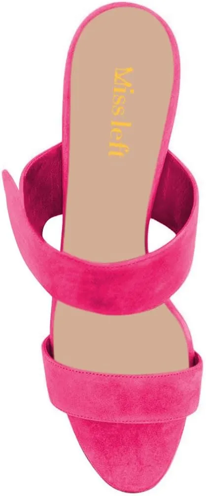 miss left Women Stylish Open Almond Toe Double Straps Mules Backless Slip On Stiletto High Heel Slide Sandals Dressy Outdoor Party Shoes Size 4-16 US