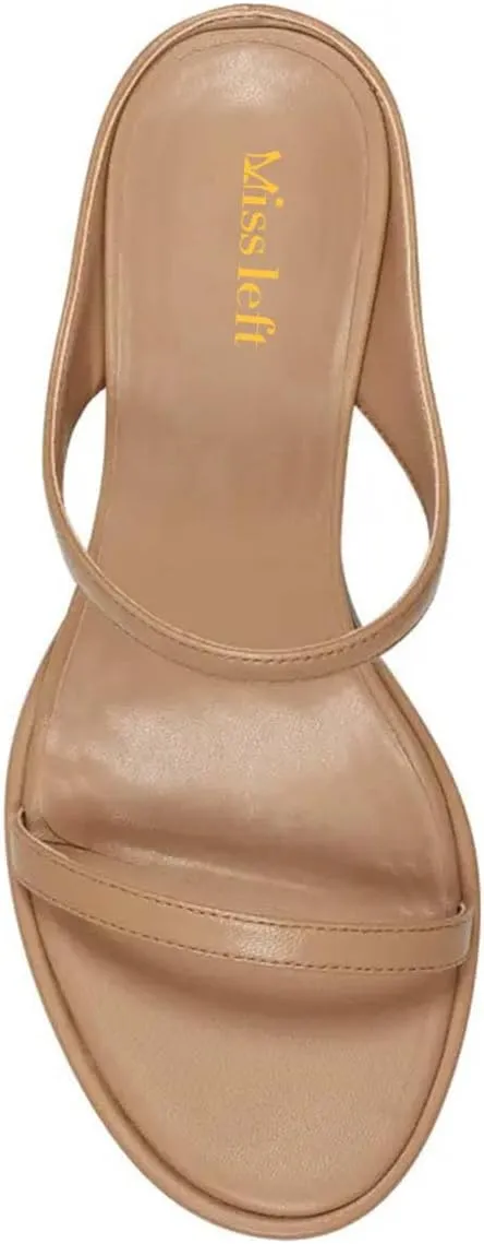 miss left Womens Classy Round Open Toe Two Straps Mules Backless Slip On Mid Thin Heel Sandals Comfort Dating Lightweight Shoes Size 4-16 US
