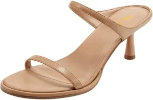 miss left Womens Classy Round Open Toe Two Straps Mules Backless Slip On Mid Thin Heel Sandals Comfort Dating Lightweight Shoes Size 4-16 US