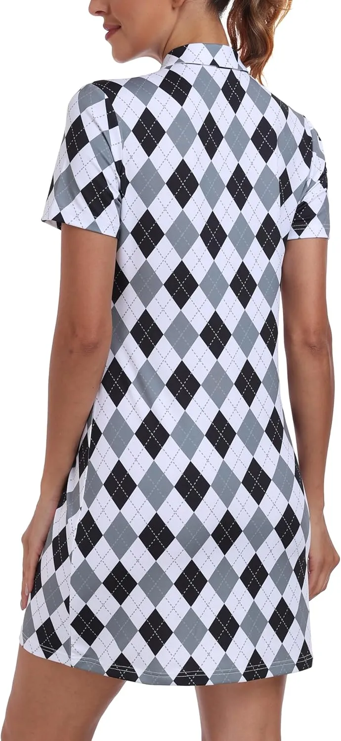 MoFiz Women's Golf Tennis Dress Sports Polo Dress Short Sleeve Quick Dry Casual Workwear Button