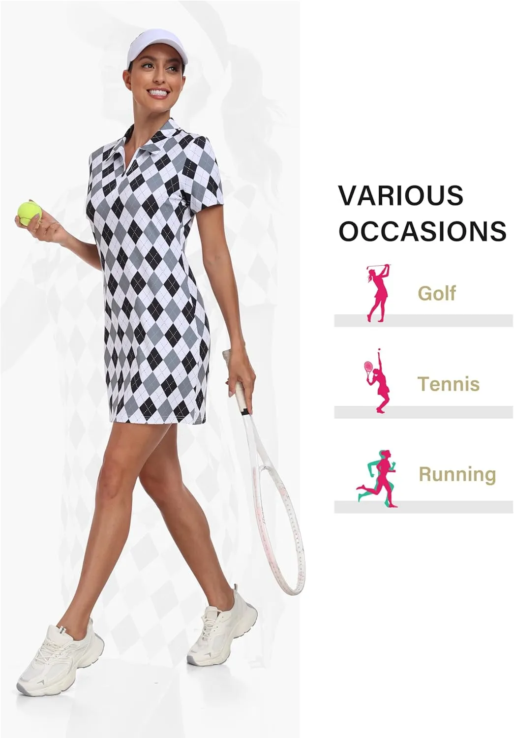 MoFiz Women's Golf Tennis Dress Sports Polo Dress Short Sleeve Quick Dry Casual Workwear Button