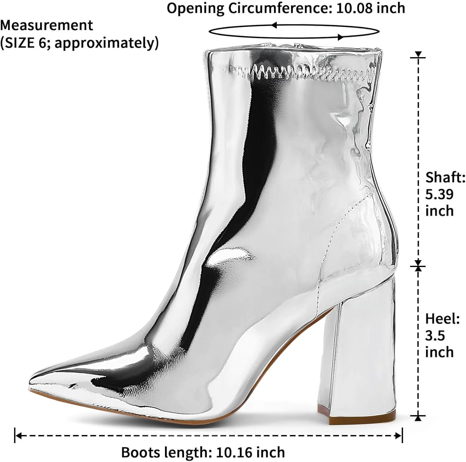 mysoft Women's GoGo Boots Mid Calf Block Heel Ankle Boots Pointed Toe Patent Leather Side Zipper Booties