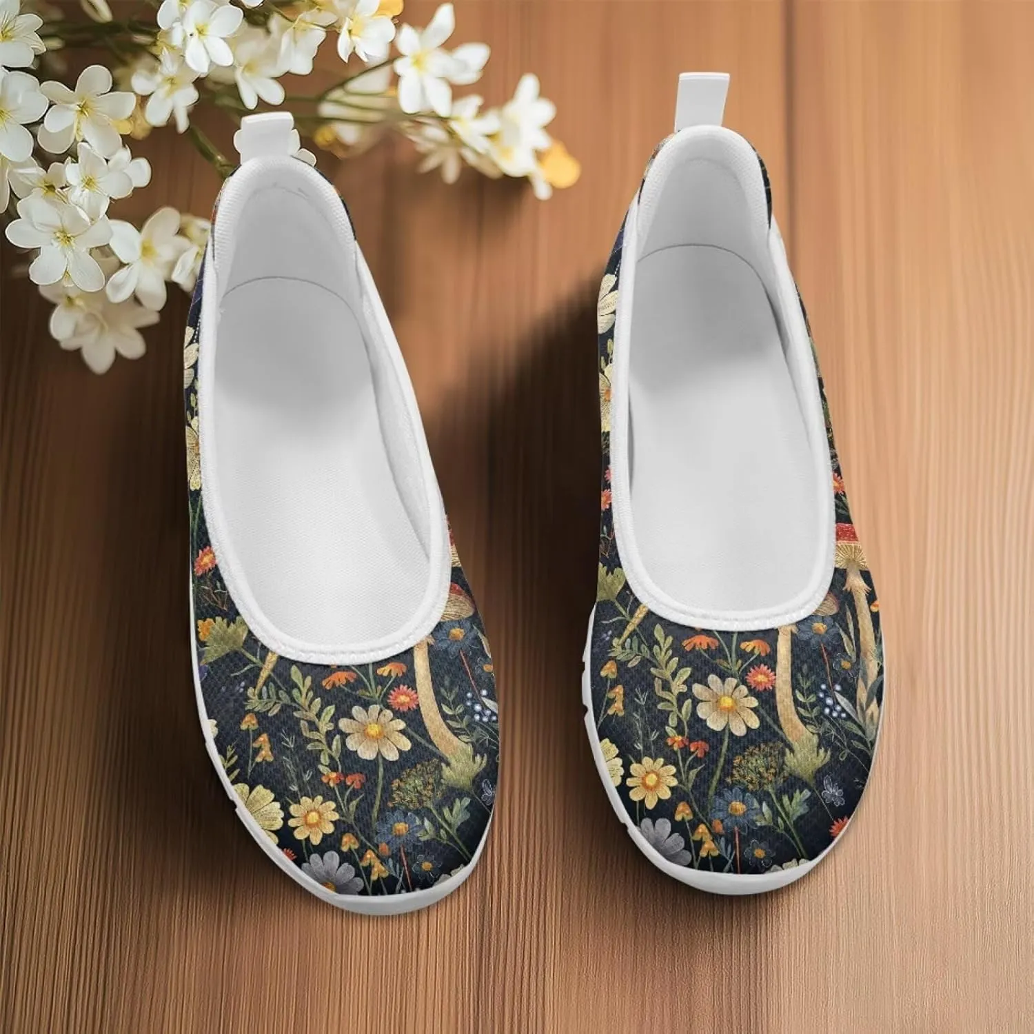 Natural Plant Womens Walking Shoes Slip On Shoes Sneakers Casual Athletic Running Lightweight Breathable