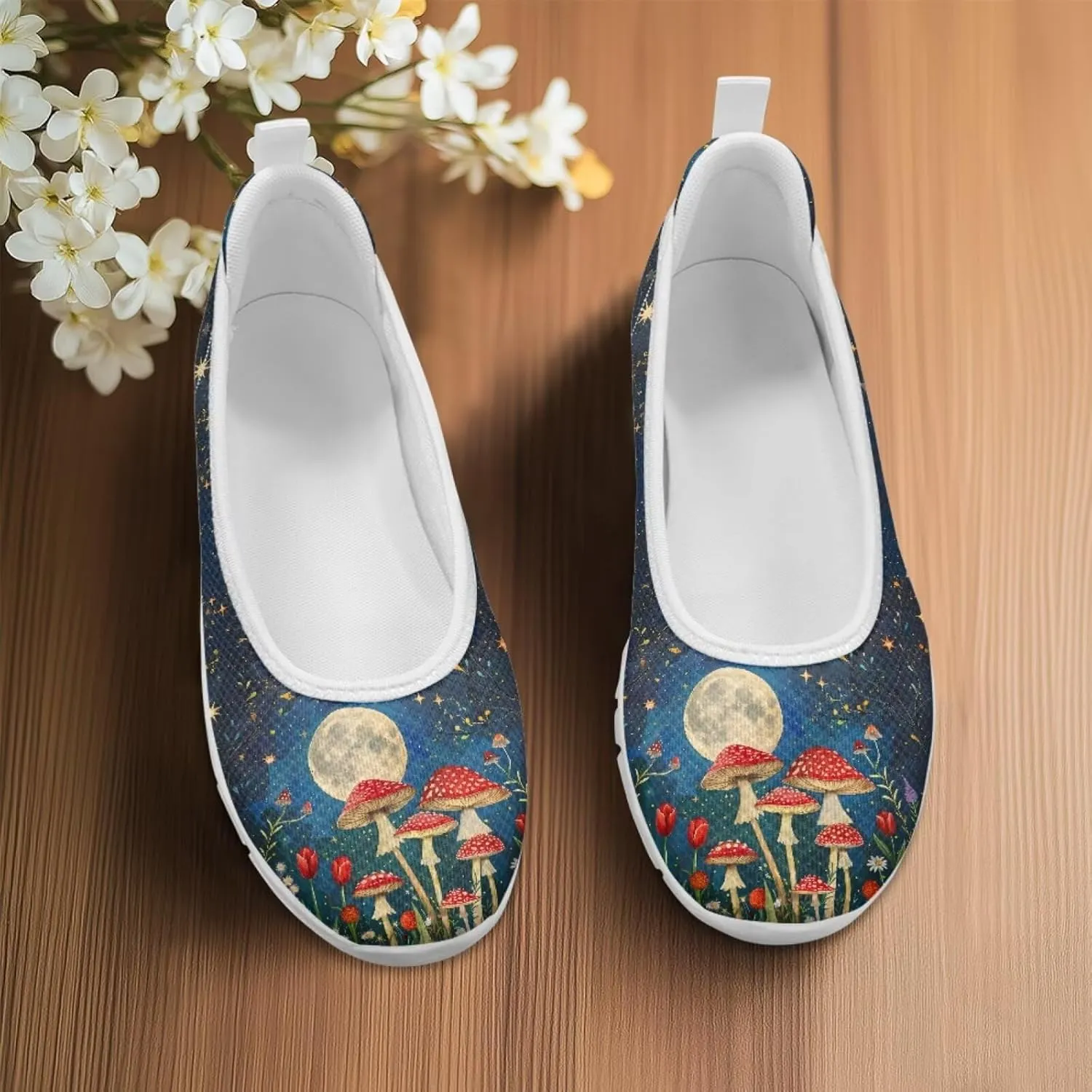 Natural Plant Womens Walking Shoes Slip On Shoes Sneakers Casual Athletic Running Lightweight Breathable