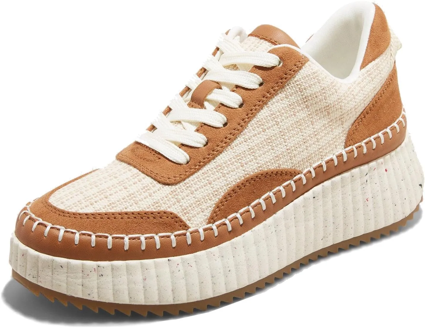 Natural Woven Lace Up Platform Sneakers for Women Low Top Stitching Classic Causal Shoes