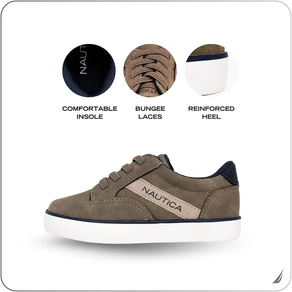 Nautica Boys Girls Casual Fashion Shoes – Comfortable Soccer Classic Walking Tennis Sneakers for Kids – Breathable, Lightweight & Flexible (Lace Up/Bungee) (Low-Top/High Top)
