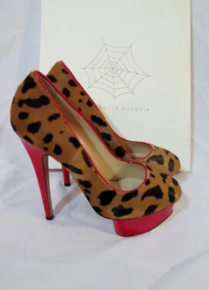 NEW CHARLOTTE OLYMPIA POLLY PUMP LEOPARD Shoe 36.5 6 Hair RED Platform