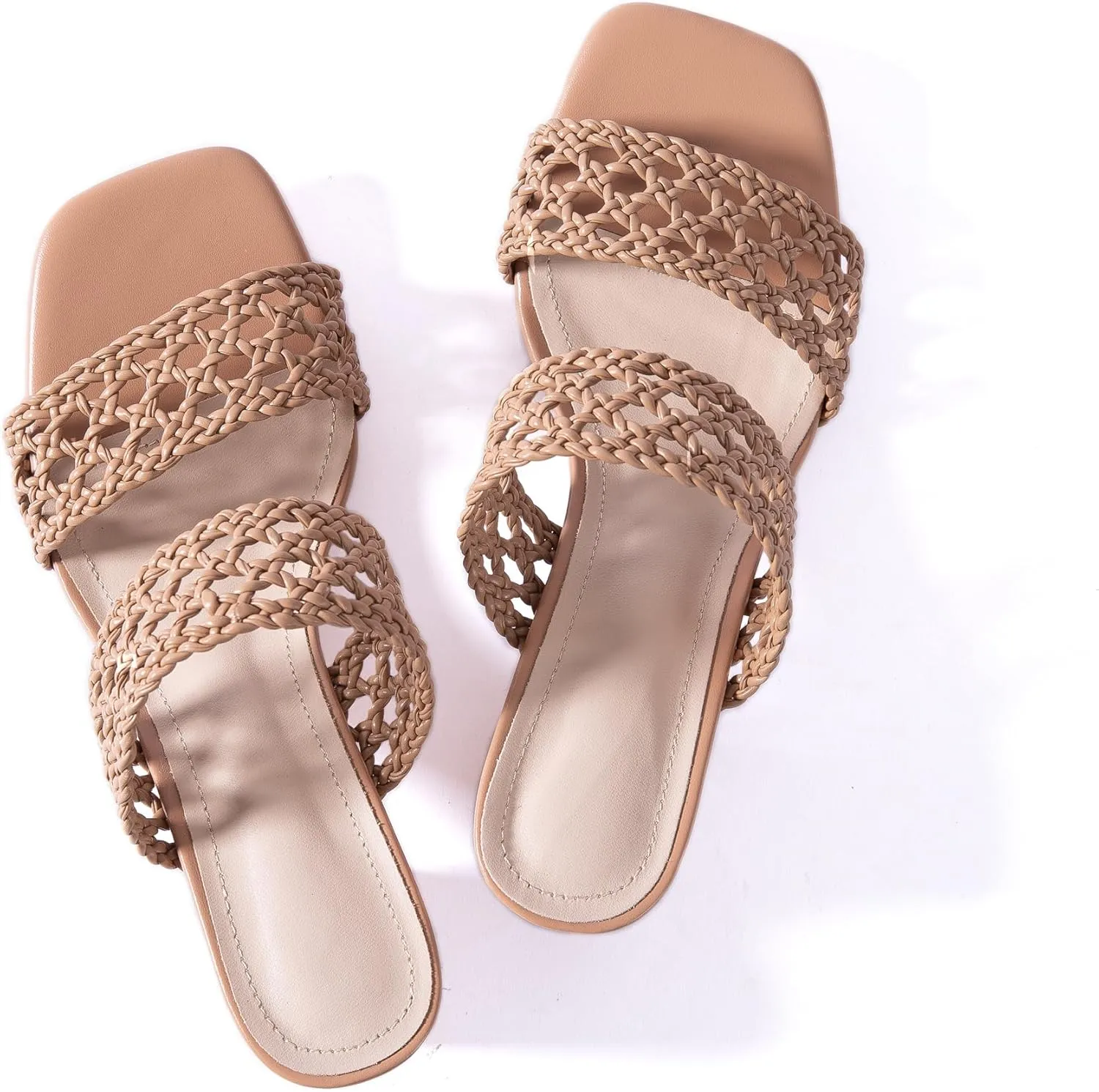 N.N.G Women Heels Sandals Braided Block Nude Summer Chunky Square Leather Woven Comfort Strappy Dress Casual Pumps Mules