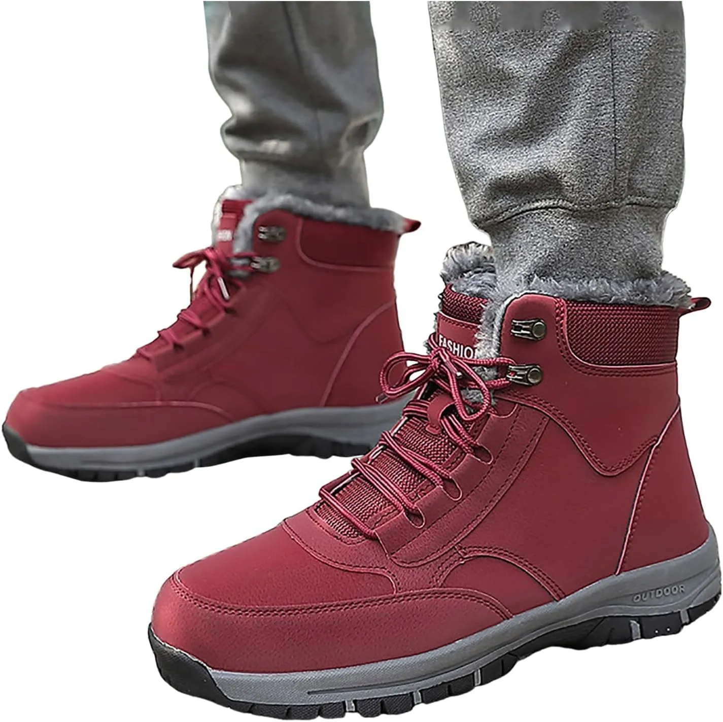Non Slip Snow Boots for Men Fleece Lined Warm Ankle Boots Lace Up Cold Proof Winter Boots Insulated Rain Boots for Men
