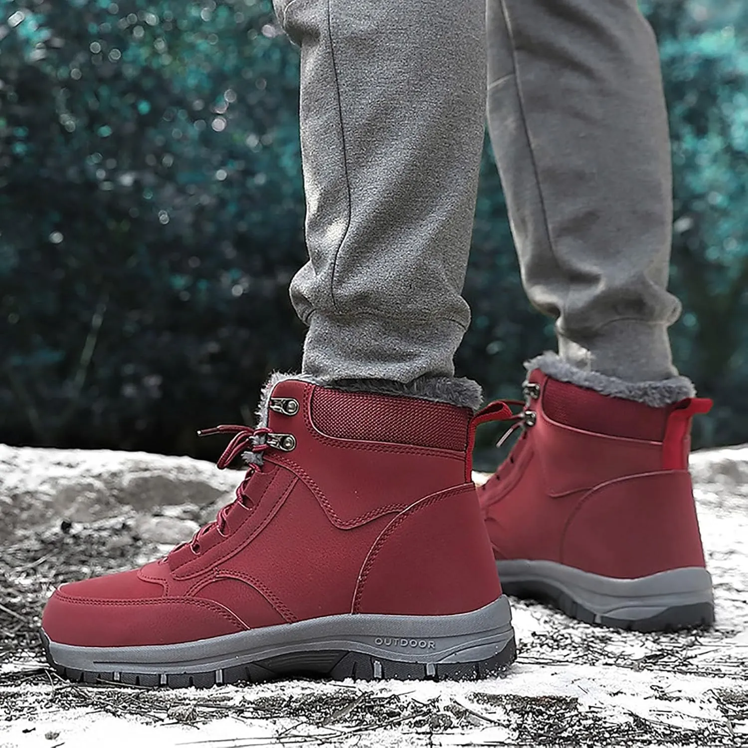Non Slip Snow Boots for Men Fleece Lined Warm Ankle Boots Lace Up Cold Proof Winter Boots Insulated Rain Boots for Men