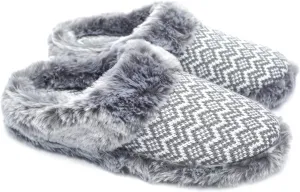 ofoot Womens Soft Comfortable Warm Furry Faux Fur House Knitted Slippers With Memory Foam Non Slip Indoor Outdoor Rubber Sole