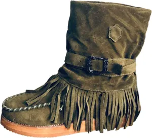 oiangi Women's Ankle Boots & Booties Fashion Tassel Round Toe Buckle Slip On Platform Short Boots Retro Comfortable Casual Fringe Flat Shoes