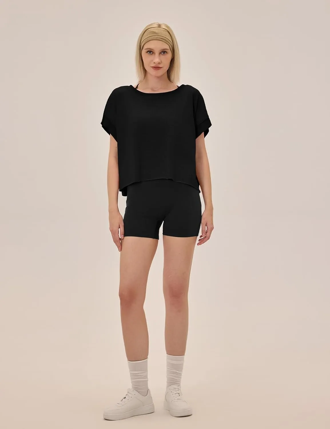 Open Back Workout Tops for Women Loose Fit Athletic Crop Tee Short Sleeve Gym Running Yoga Shirt